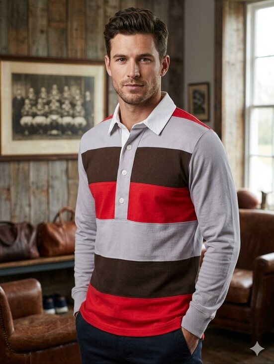 Daniel Fletcher London Other - 957 DANIEL W. FLETCHER London Oversized Striped Rugby Shirt - Red Grey XS